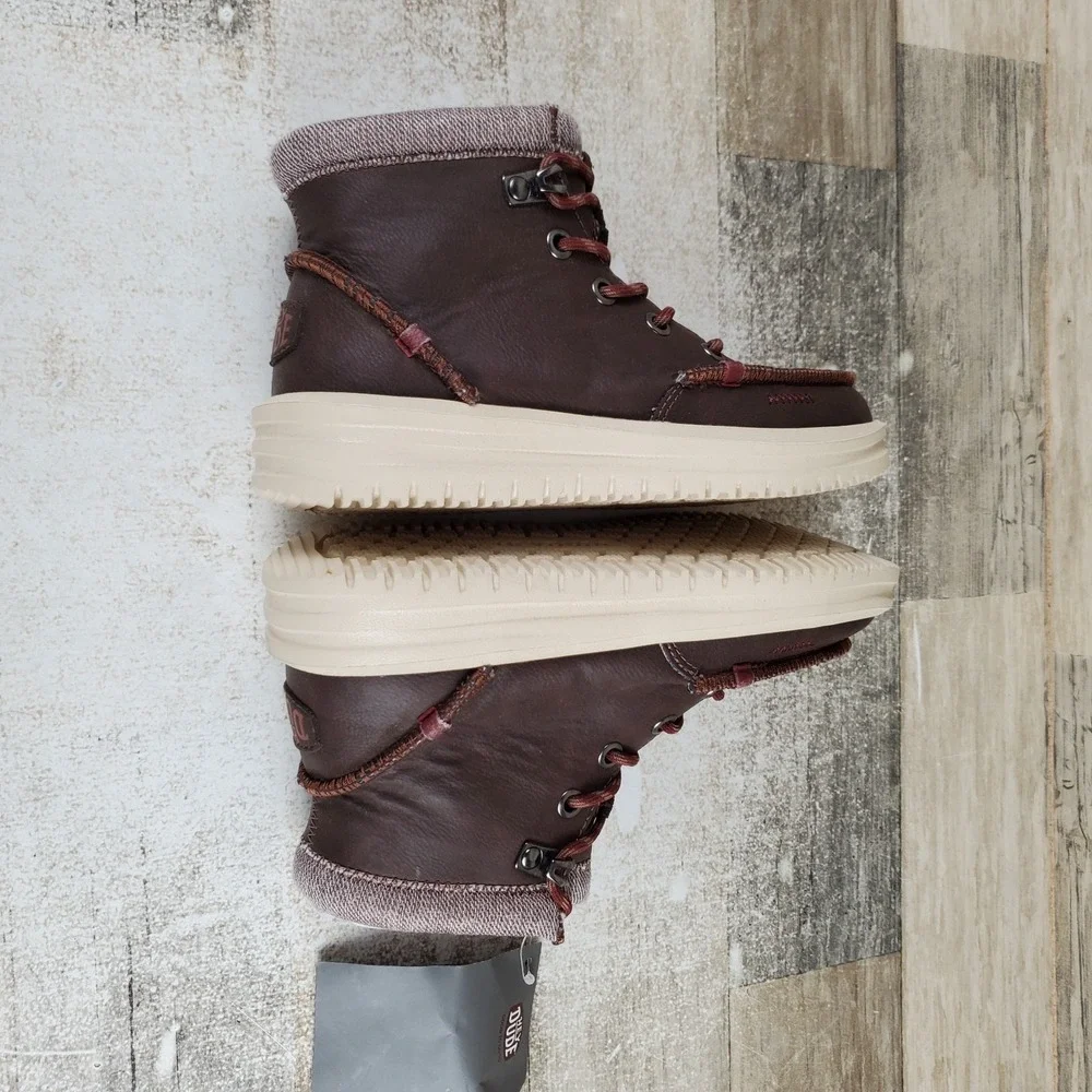 Hey Dude Bradley Classic Kids Boots Sz 13 C13 Cocoa Leather Mid-Top Lace-Up
